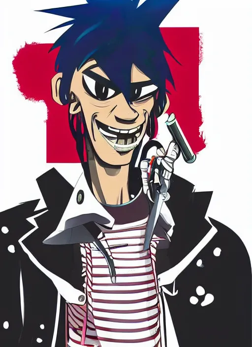 Image similar to 2 d from gorillaz, official art by jamie hewlett, phase 2, demon days, desaturated