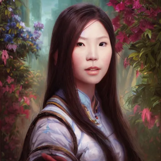 Image similar to portrait of an amis woman ( 3 5 ) from taiwan in 2 0 2 1, an oil painting by ross tran and thomas kincade