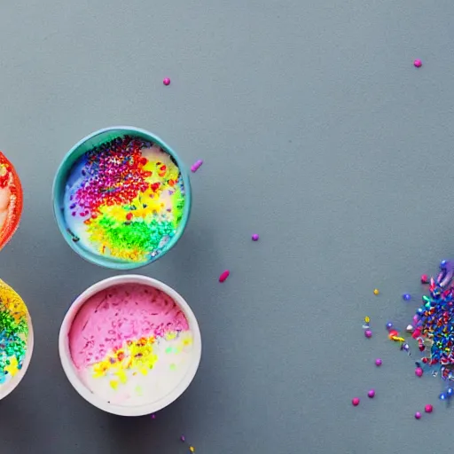 Prompt: rainbow yogurt with sprinkles