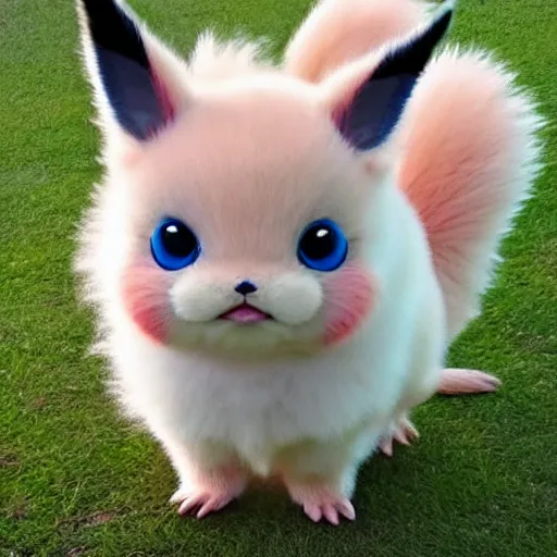 Image similar to real life pokemon, cute!!!, content!!!, mischievous!!!, adorable!!!, fluffy!!!, ultra realistic!!!, golden hour, sharp focus