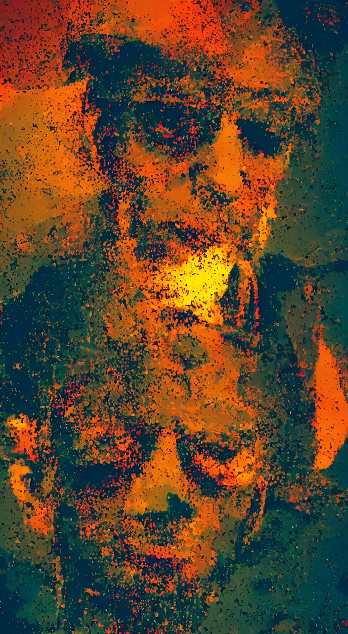 Image similar to pixel sorting in the style of ralph steadman, gearlord digital celluar automata, vivid dusk sunlight, color film grain, ultra realistic