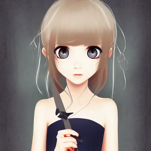 Image similar to portrait of a cute girl holding scissors, anime, digital art,