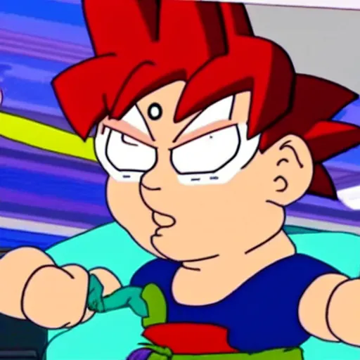 Prompt: Still of Goku in Family Guy