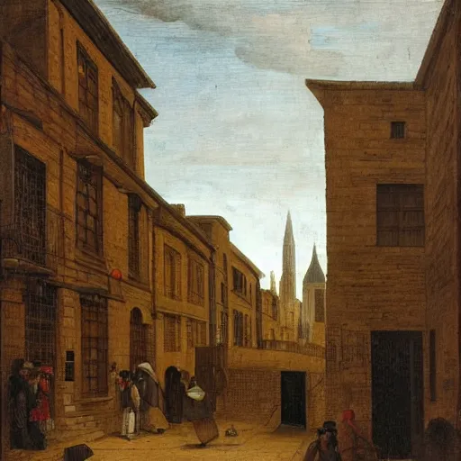 Prompt: the view down an alley, buildings in london by girolamo da catignola