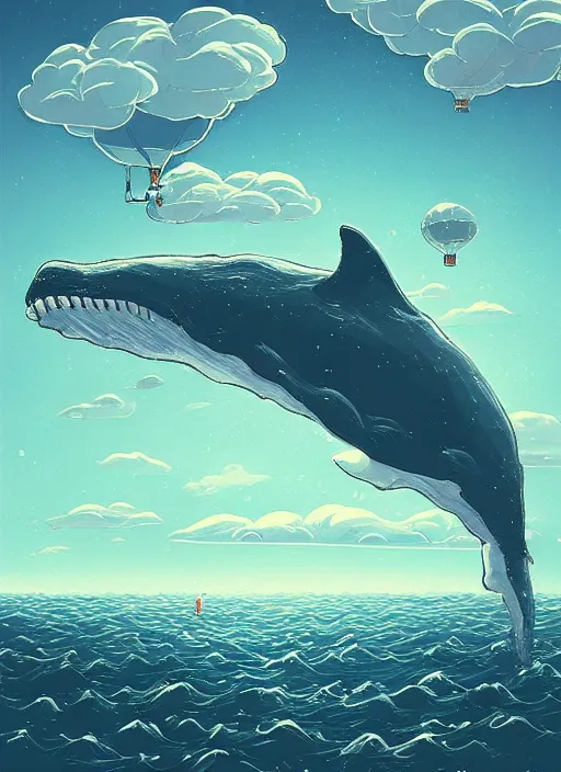 Image similar to A breaching whale made of clouds in the sky, hot air balloons with people, digital painting by Alena Aenami, Alena Aenami, Alena Aenami, Muhammad Nafay, Jordan Grimmer, Studio Ghibli, wonderous, serene, intricate, elegant, beautiful, highly detailed, artstation, concept art, sharp focus, illustration, cinematic lighting, cgsociety, 8k, high resolution, hyperdetailed, trending on artstation