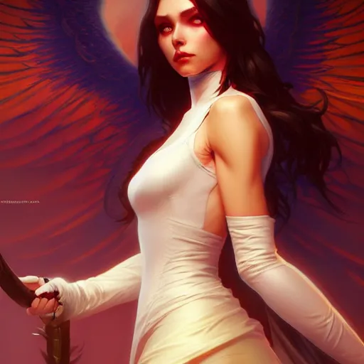 Prompt: Angel Vampire, highly detailed, digital painting, artstation, concept art, smooth, sharp focus, illustration, Unreal Engine 5, 8K, art by artgerm and greg rutkowski and alphonse mucha