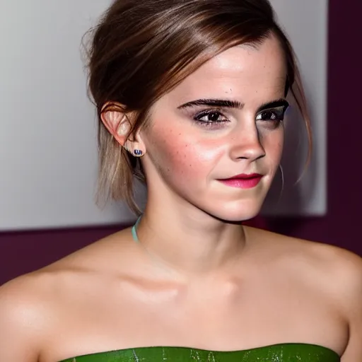 Prompt: portrait photograph of emma watson but her skin looks like avocado skin