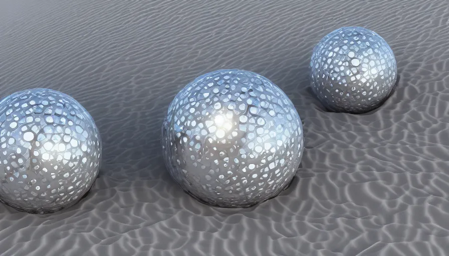 Prompt: metallic silver spheres in desert, sand dunes, heat wave, hyperdetailed, artstation, cgsociety, 8 k