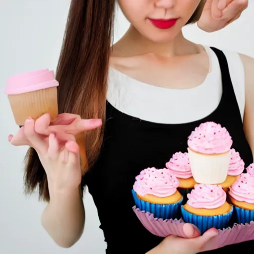 Prompt: anime girl with a box of cup cakes