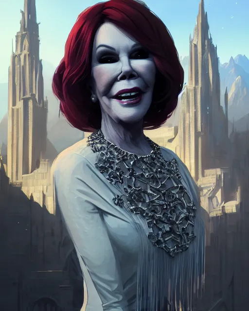 Prompt: Highly detailed gothic portrait of Joan Rivers, in GTA V, Stephen Bliss, unreal engine, by Greg Rutkowski, Loish, Rhads, Makoto Shinkai and Lois van baarle, ilya kuvshinov, rossdraws, global illumination, radiant light, detailed and intricate environment