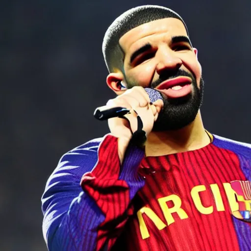 Image similar to Drake performing at the Camp Nou