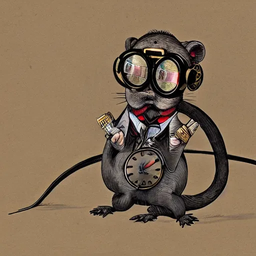 Prompt: a rat with steampunk googles, by Zeng Fanzhi