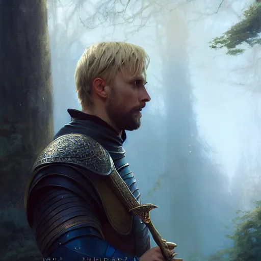 Image similar to attractive king arthur pendragon | | sunny, dreamlike art, realistic shaded, fine details, 4 k realistic, cryengine, realistic shaded lighting poster by greg rutkowski, magali villeneuve, artgerm, jeremy lipkin and michael garmash and rob rey