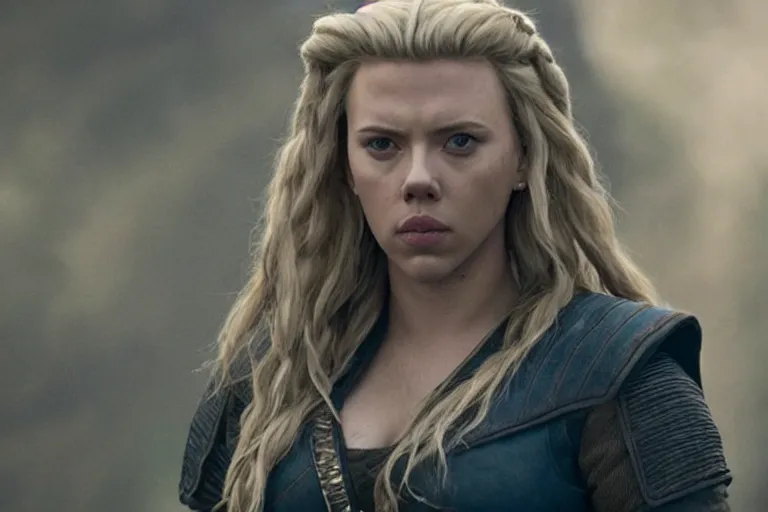 Image similar to starfleet uniform, scarlett johansson, in starfleet uniform, playing lagertha in a scene from the tv series vikings, directed by christopher nolan