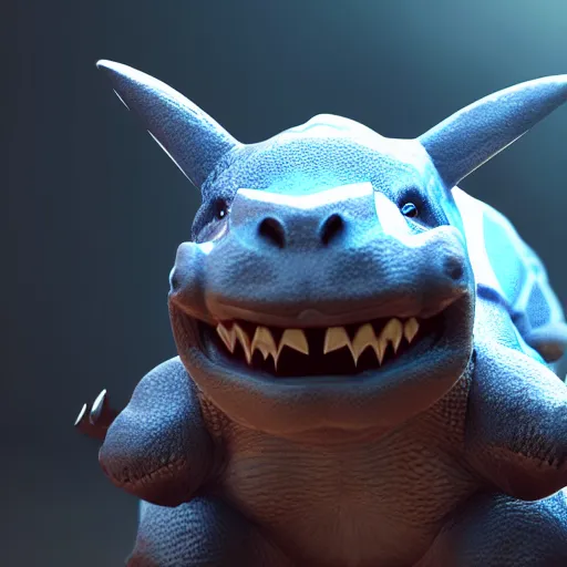 Image similar to photography of a realistic rhydon animal, ultra detailed, 8 k, cinematic lighting, natural background, trending on artstation, pokemon