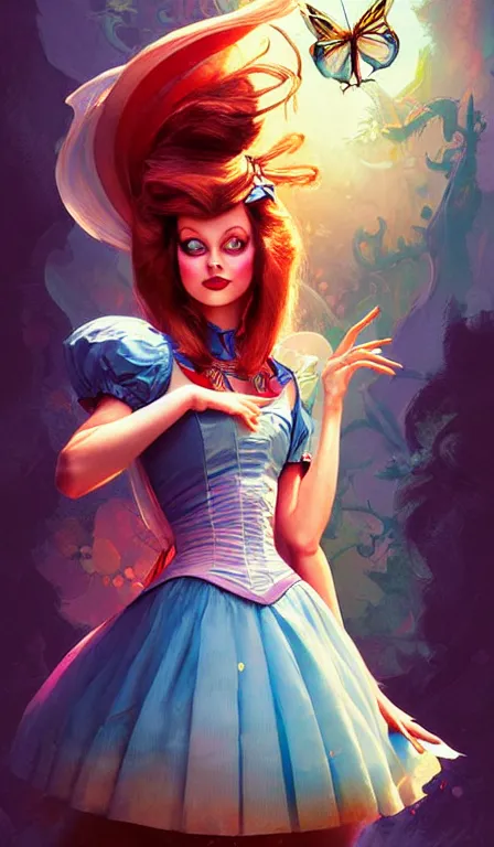 Prompt: illustration of alice from alice in wonder land, portrait, sharp focus, digital art, concept art, dynamic lighting, by anna dittmann, mark arian, marc davis, and sandra chevrier