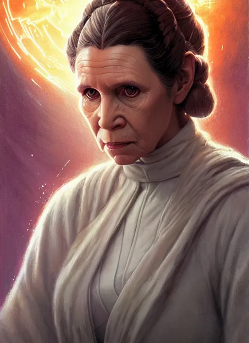 Prompt: leia organa jedi highly detailed, deep focus, intricate, by magali villeneuve, greg rutkowski, and monet