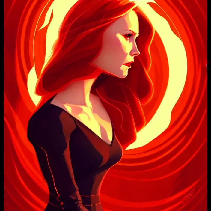 Image similar to style artgerm, joshua middleton, beautiful kristen bell with dark red dress, very long orange hair, symmetrical face, symmetrical eyes, fire powers fire swirling, detailed, volcano setting, cinematic lighting