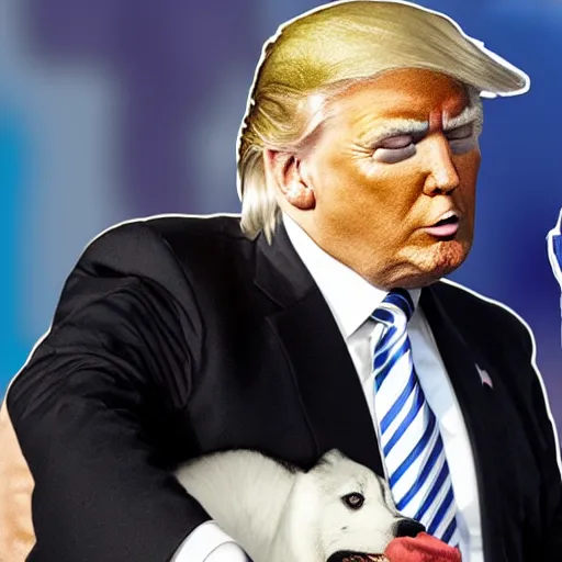 Image similar to donald trump bitten by husky painted