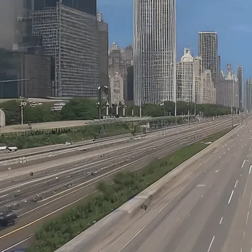 Image similar to live cnn footage of a katamari rolling down chicago's lake shore drive, 4 k screen capture