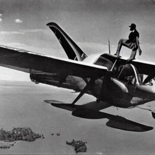 Image similar to Iguana flying a plane, vintage photograph