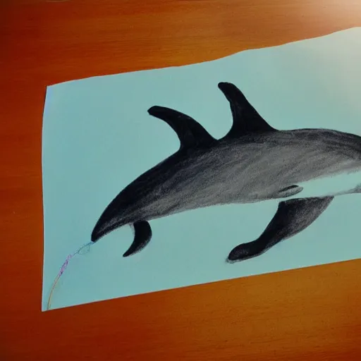 Image similar to child's crayon drawing of a dolphin