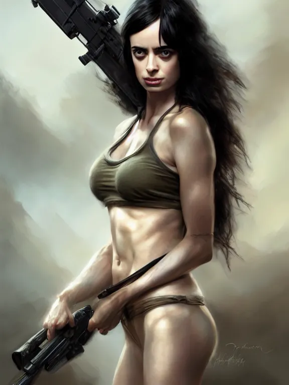 Image similar to krysten ritter as a rambo, digital painting, extremely detailed, 4 k, intricate, brush strokes, mark arian, artgerm, bastien lecouffe - deharme