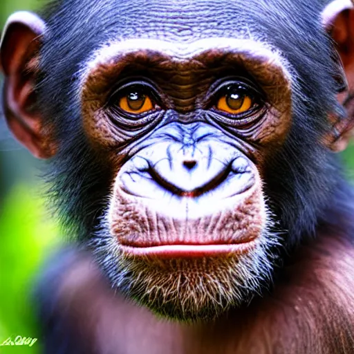 Prompt: baby chimpanzee school photo with laser background