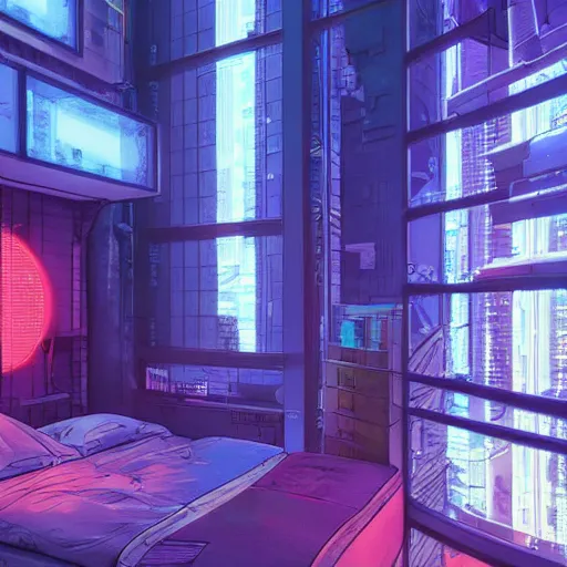 Image similar to the cyberpunk apartment, render, octane, 4k, highly detailed, vivid colors, high definition, by James Gilleard and Makoto Shinkai