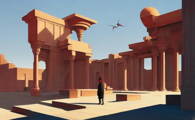 Image similar to Mysteriuos Persian Temple, very coherent, painted by Edward Hopper, Wayne Barlowe, painted by James Gilleard, airbrush, art by JamesJean