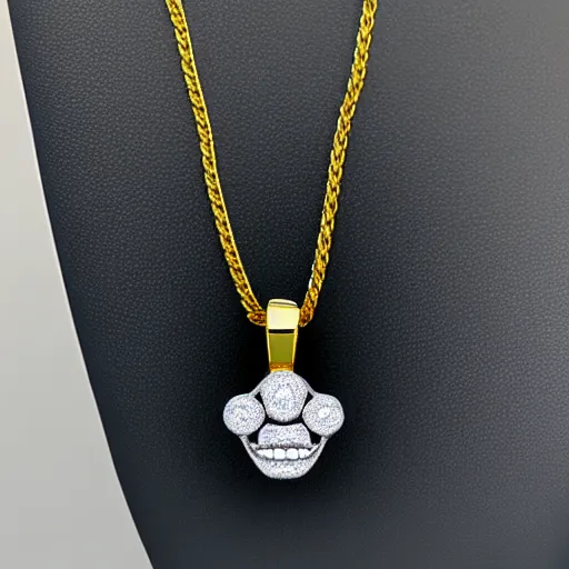 Image similar to smiling diamond teeth, as a pendant on a gold chain