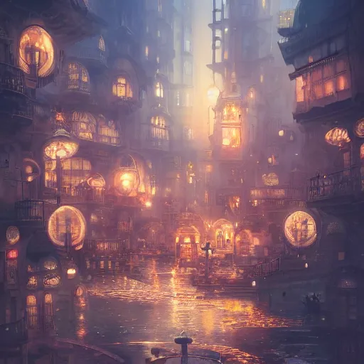 Image similar to a magical city of mushrooms ,cute ,clean and clear,in steampunk city by Greg rutkowski,sung Choi, 8k photo realistic, cinematic lighting, hd ,high details, atmospheric, trending on artstation, glowing effect, devinart, golden ratio, rule of thirds