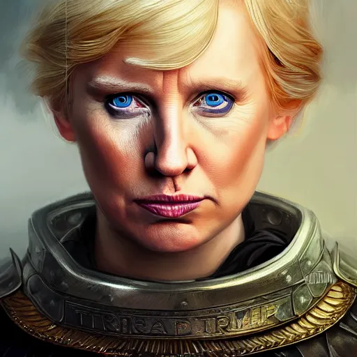 Prompt: donald trump! as brienne of tarth, digital painting, extremely detailed, 4 k, intricate, brush strokes, mark arian, artgerm, bastien lecouffe - deharme