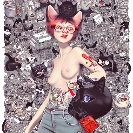 Image similar to crazy cat lady, extremely detailed, sharp focus, wide view, full body shot, smooth, digital illustration, by james jean, by rossdraws, frank franzzeta, sakimichan