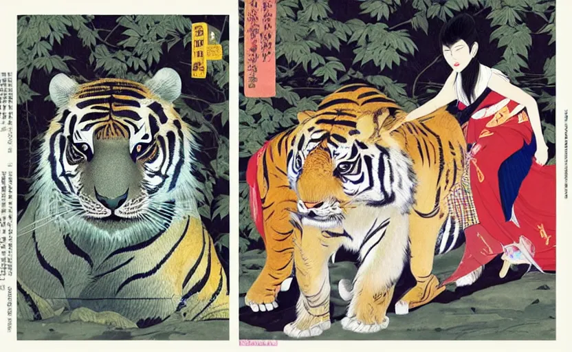 Image similar to a delorean and a tiger, art by hsiao - ron cheng and utagawa kunisada, magazine collage, # e 5 3 7 1 b, # e 4 e 6 2 0, # de 9 5 f 0,