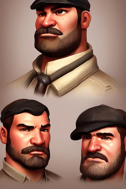Prompt: beautiful highly detailed realistic stylized character portrait team fortress 2 engineer, detailed character art master portrait, trending on artstation
