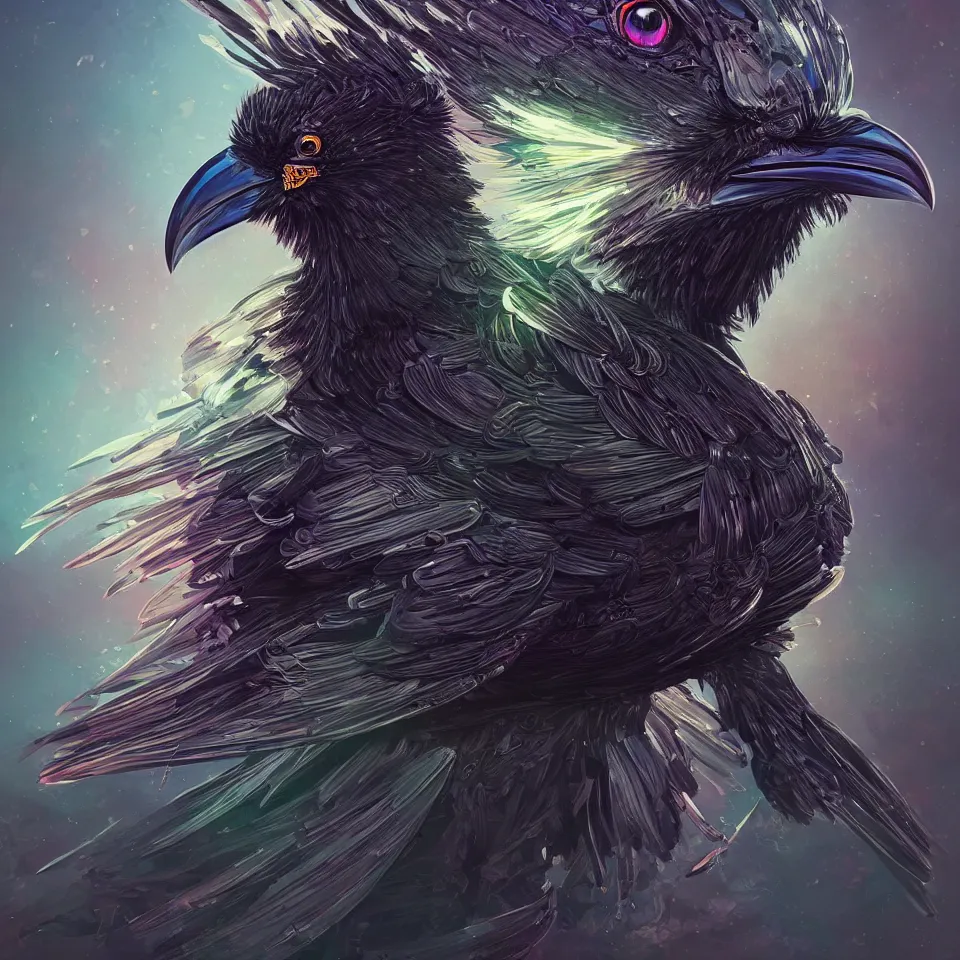 Image similar to beautiful black raven bird with ornate armor, cute, intricate, highly detailed, digital painting, trending on artstation, concept art, smooth, sharp focus, backlit, rim light, vivid colors, illustration, unreal engine 5, 8 k, art by rossdraws and alphonse mucha