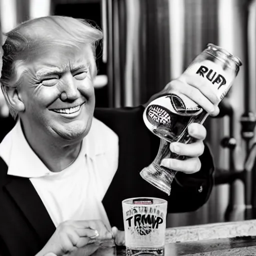 Image similar to portrait of trump grinning and offering a pint of beer to the viewer, realistic, detailed, 4 k, photography