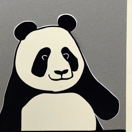 Image similar to panda in a suit, linocut