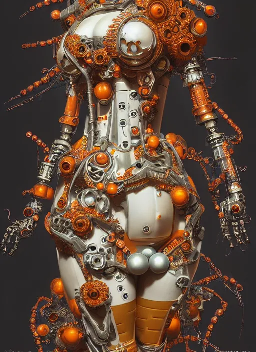 Image similar to portrait of a organic seductive cybernetic latex geisha mecha, satsuma ware, modern fine art, fractal, in the style of ghosts in the machine, intricate ornaments, elegant, highly detailed, digital photography, subsurface scattering, by greg rutkowski,