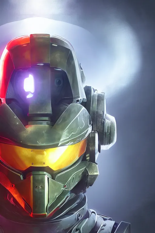 Image similar to robot ninja mask helmet halo master chief radiating a glowing aura global illumination ray tracing hdr fanart arstation by ian pesty and katarzyna da „ bek - chmiel