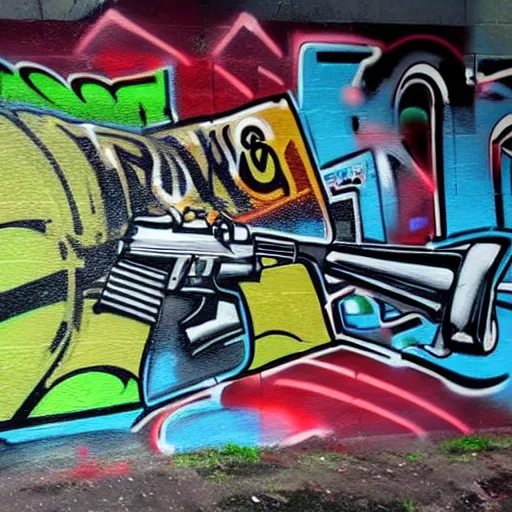 Prompt: a detailed high quality graffiti painting of an m - 1 6.