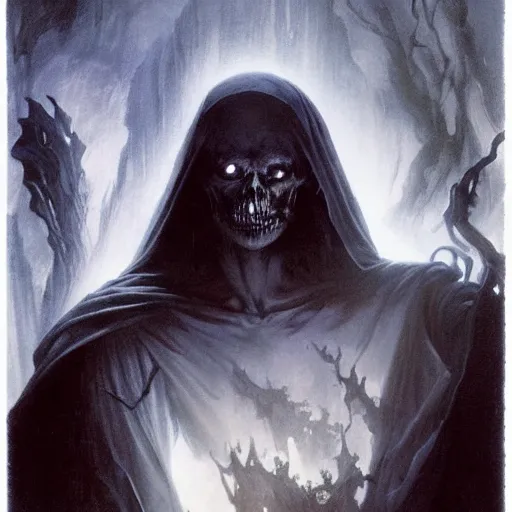 Prompt: head and shoulders portrait of a ghostly, shadowy, spectral wraith portrayed by tom cruise, d & d, fantasy, greg rutkowski, frank frazetta, alexandre chaudret, boris vallejo, michael whelan, miro petrov, hr giger, magali villeneuve, donato giancola