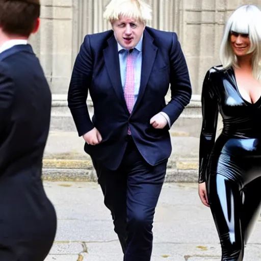 Prompt: Boris Johnson wears a latex catsuit, photo, instagram, newspaper