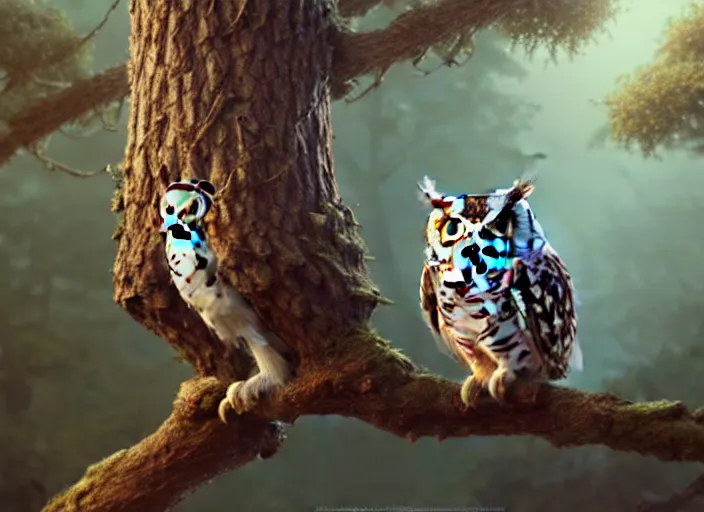 Prompt: full body owl on a tree branch, highly detailed, d & d, fantasy, highly detailed, digital painting, trending on artstation, concept art, sharp focus, illustration, global illumination, ray tracing, realistic shaded, art by artgerm and greg rutkowski and fuji choko and viktoria gavrilenko and hoang lap