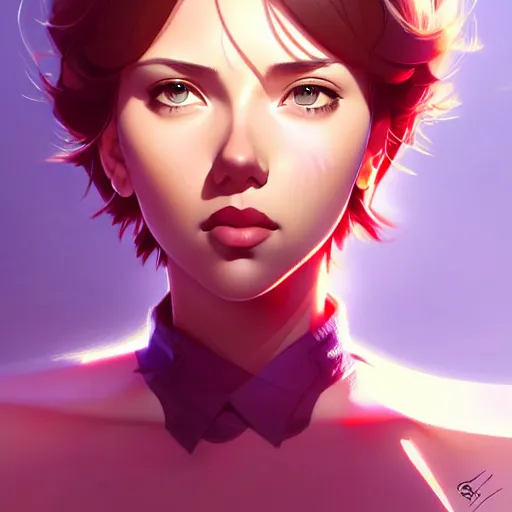 Image similar to scarlett johansson, portrait shinkai makoto studio ghibli studio key hideaki anno sakimichan stanley artgerm lau rossdraws james jean marc simonetti elegant highly detailed digital painting artstation pixiv