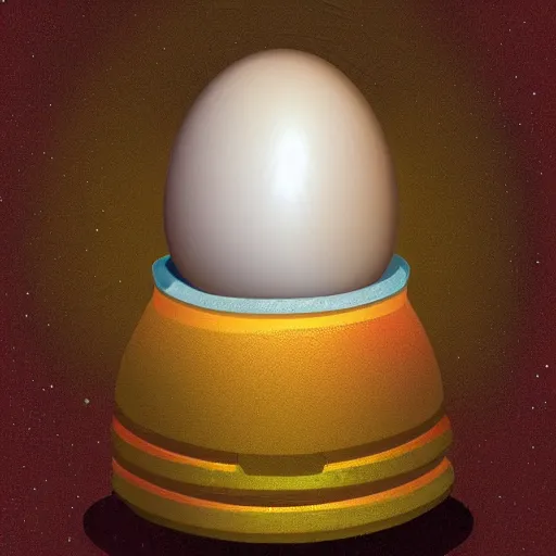 Image similar to A mechanical egg being powered by cosmic fuel, digital art