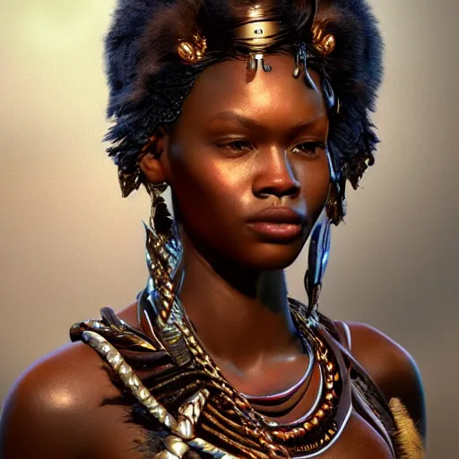 Prompt: a beautiful Zulu princess, epic, epic lighting, character portrait, james gurney, character concept style trending on artstation, detailed face, concept art, detailed, octane render cinematic, photo-realistic, 8k, high detailed
