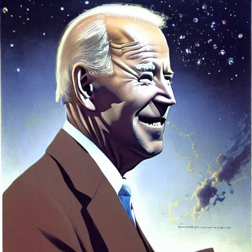 Prompt: terrifying, surreal joe biden creating the universe ab nihilio, perfectly clear face, by j. c. leyendecker and beksinski