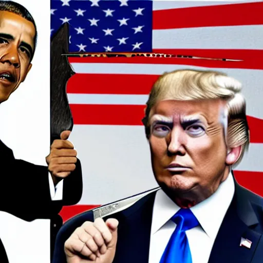 Image similar to obama and donald trump sword fight